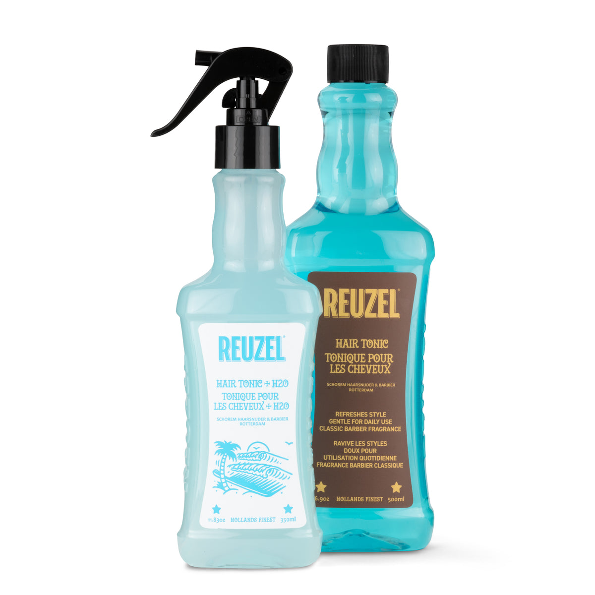 Reuzel Deutschland spray bottle and hair tonic product image, showcasing grooming spray and hair care merchandise.
