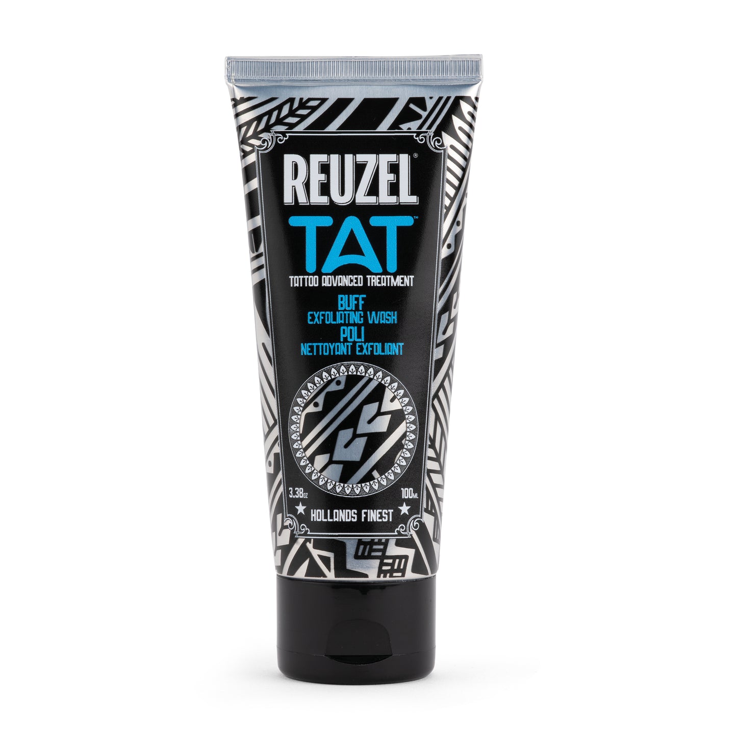 Reuzel Deutschland TAT Buff Exfoliating Wash for tattoo aftercare, showing the bottle with label and product details.