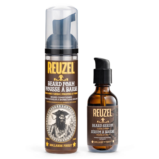 Reuzel Deutschland Clean & Fresh Beard Gift Set with beard oil, and Bead Foam Leave-in Conditioner for the beard.