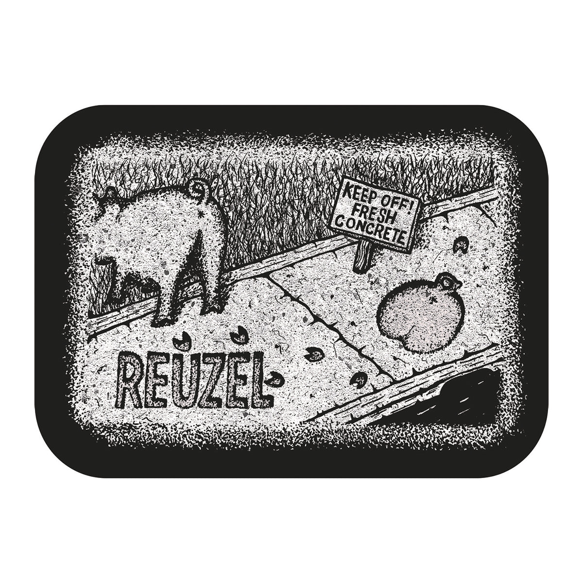 Reuzel Concrete Dirty Dozen metal tray for merch display, featuring the Reuzel Deutschland branding and a durable, industrial design.
