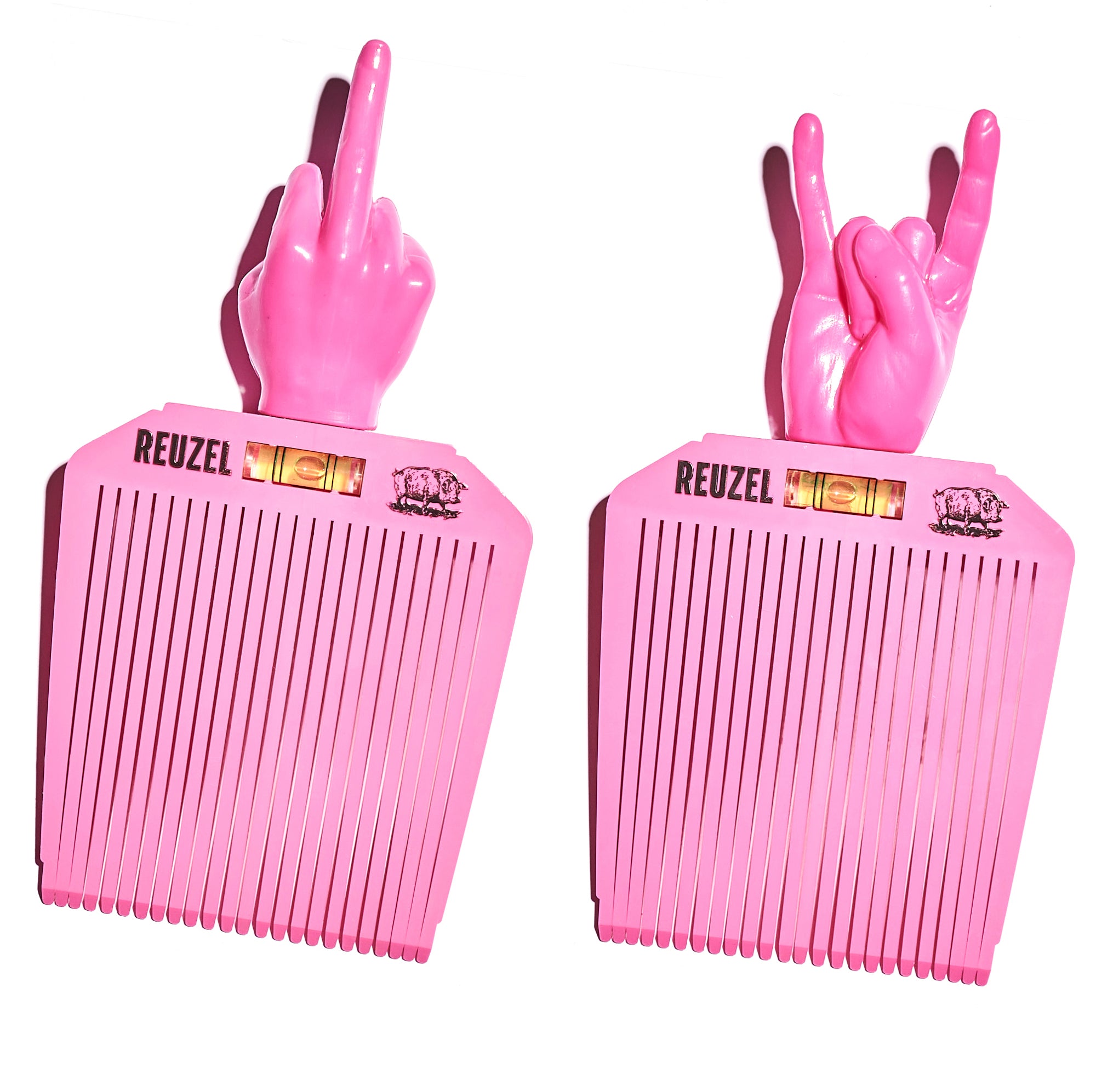Reuzel Deutschland Flat Top Comb Duo, two durable plastic grooming combs with flat top design for styling and detangling hair.