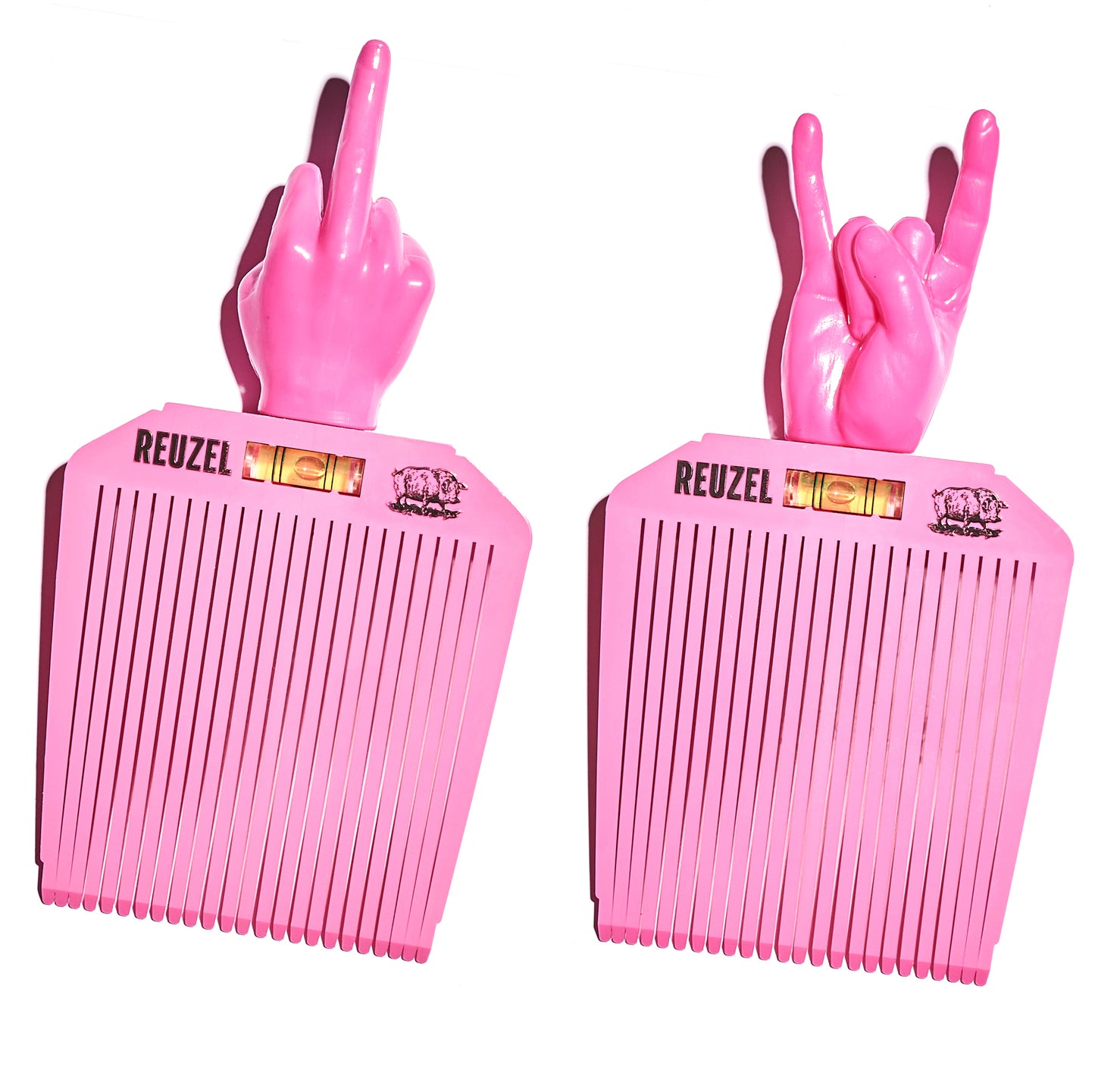 Reuzel Deutschland Flat Top Comb Duo, two durable plastic grooming combs with flat top design for styling and detangling hair.