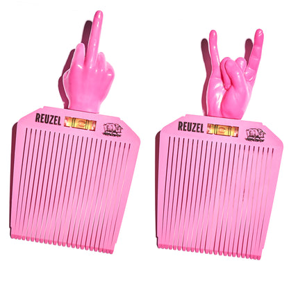 Reuzel Deutschland Flat Top Comb Duo, two durable plastic grooming combs with flat top design for styling and detangling hair.