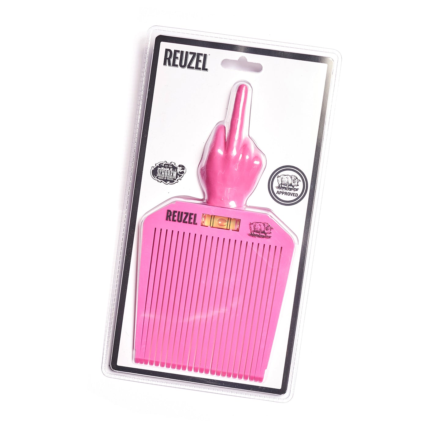 Reuzel Deutschland Bird Flat Top Comb in packaging, a sleek black hair comb with a flat top design for styling and detangling.