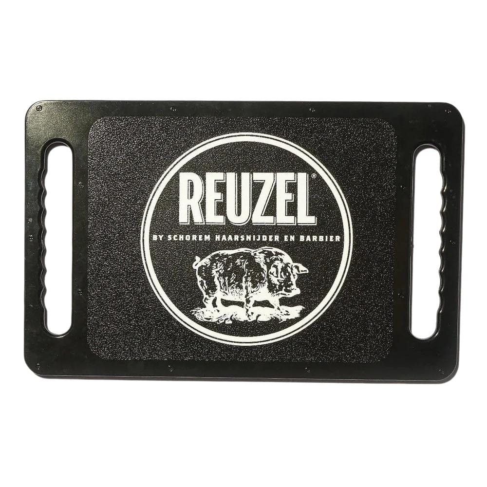 Reuzel Deutschland mirror with dual handles, rectangular shape, black frame, and reflective glass for grooming or display.