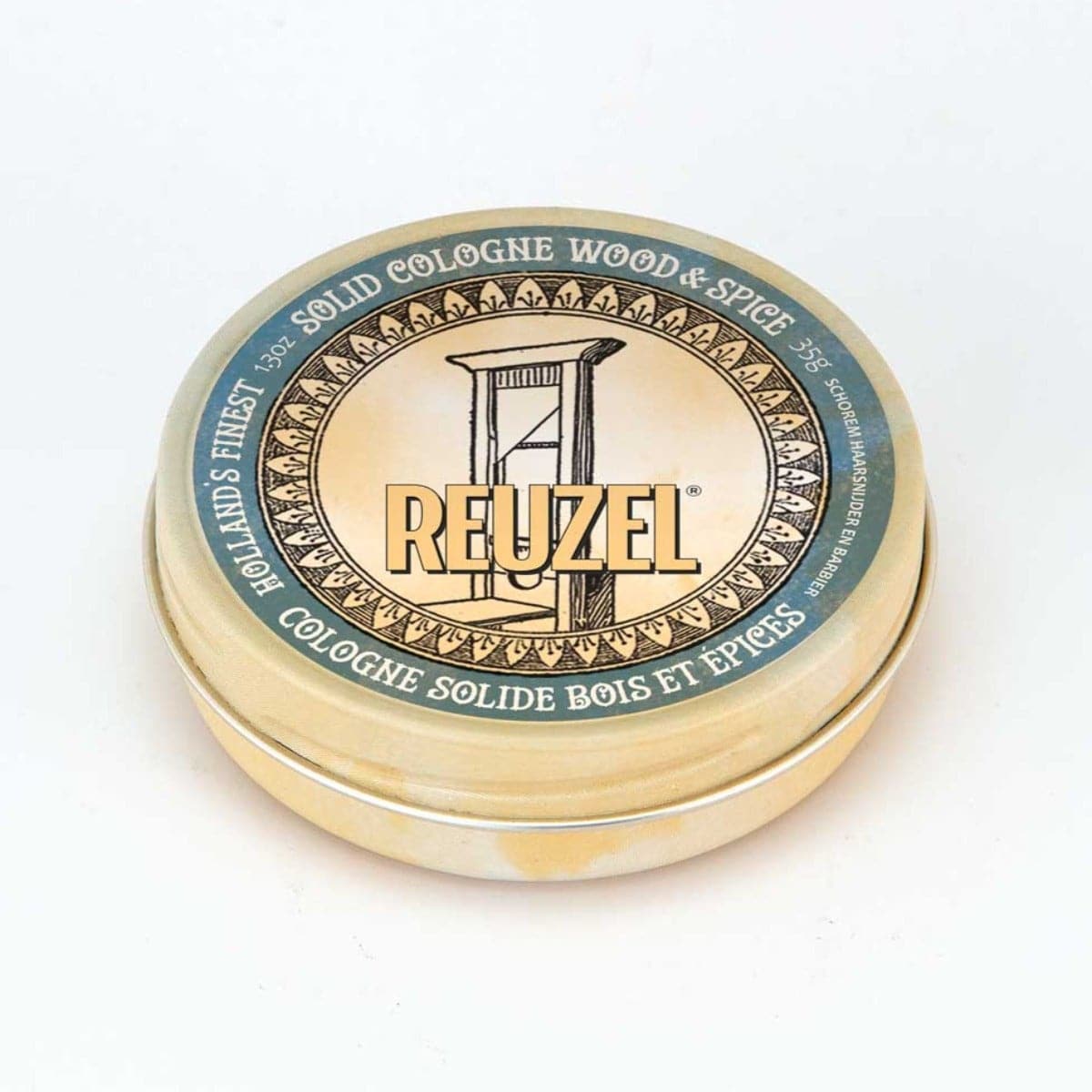 Reuzel Deutschland solid cologne balm in a sleek container, designed for portable perfume and cologne application.
