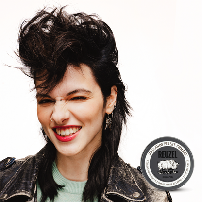 Reuzel Deutschland Extreme Hold Matte Pomade jar with black lid and label, showing the product name on the packaging.