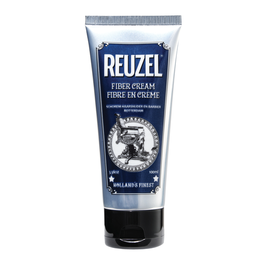 Reuzel Deutschland Fiber Cream hair styling product in a jar, showcasing its thick, textured consistency for strong hold and matte finish.