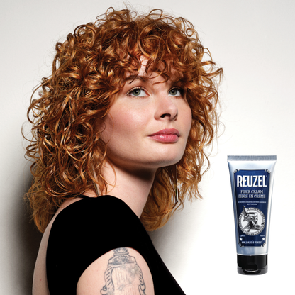 Reuzel Deutschland Fiber Cream hair styling product in a jar, showing its thick, fiber-rich formula for textured hairstyles.