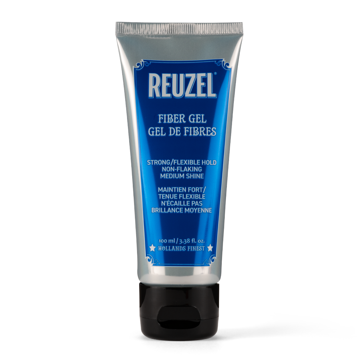 Reuzel Deutschland Fiber Gel for hair styling, showing the gel container with the product label and a close-up of the gel texture.