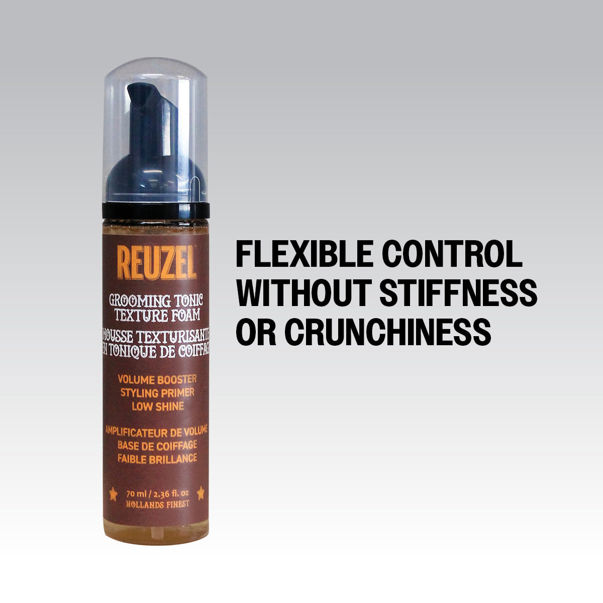 Reuzel Deutschland Grooming Tonic Texture Foam for hair styling, shown in a sleek container with textured foam visible.