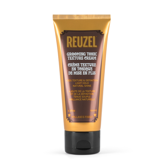 Reuzel Deutschland Grooming Tonic Texture Cream for hair styling, showing the cream's jar and packaging on a neutral background.