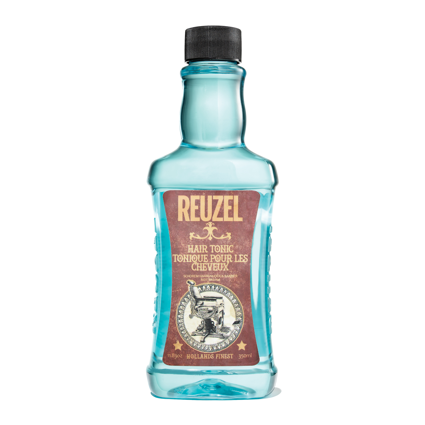 Reuzel Deutschland Hair Tonic bottle with label, featuring a clear liquid and a black cap on a plain background.