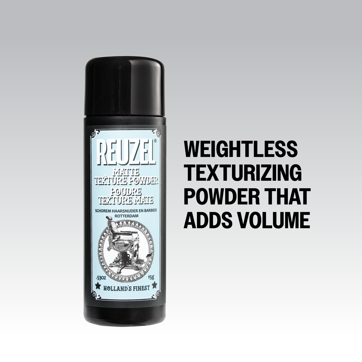 Reuzel Deutschland Matte Texture Powder for hair styling, showing the powder container with a matte finish and textured label design.