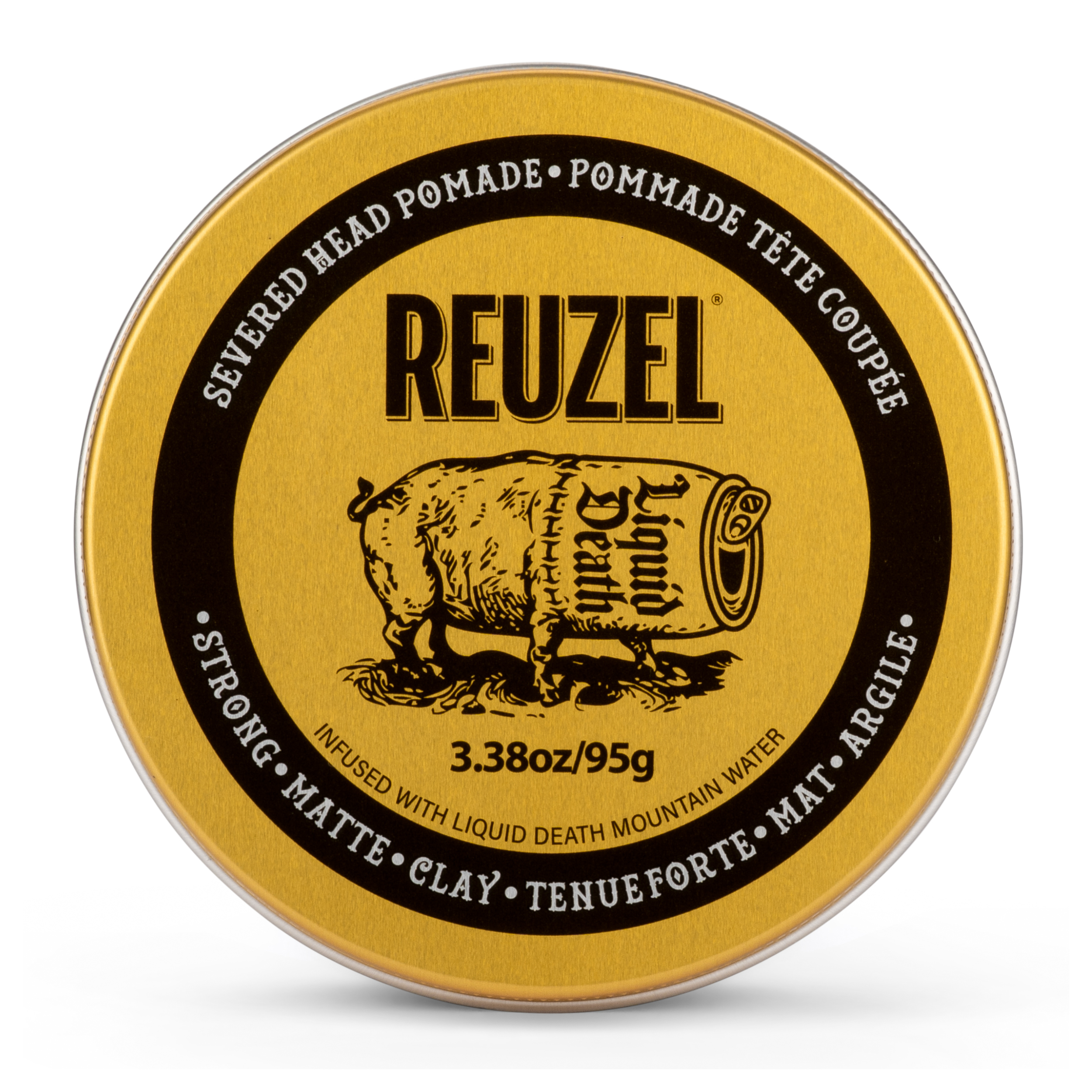 Reuzel Deutschland Severed Head Pomade in a jar, with branding and product label visible, ideal for styling hair with a bold look.
