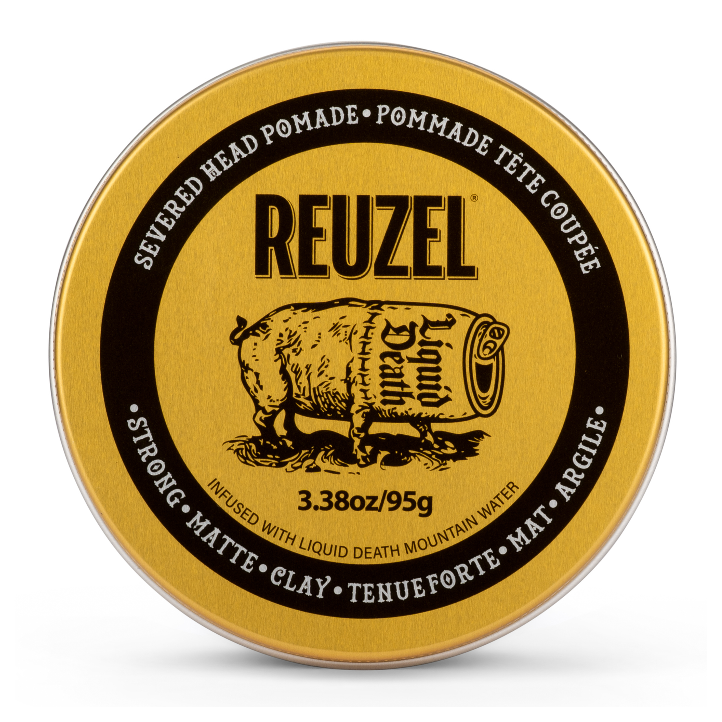 Reuzel Deutschland Severed Head Pomade in a jar, with branding and product label visible, ideal for styling hair with a bold look.