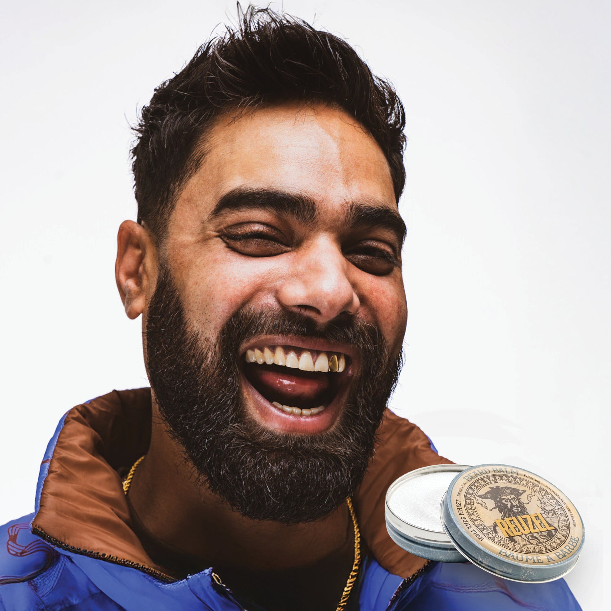 Reuzel Deutschland Wood & Spice Beard Balm in a jar, showcasing the natural beard styling and conditioning product with wood and spice scent.