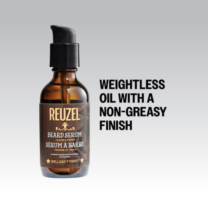 Reuzel Deutschland Clean & Fresh Beard Serum in a dropper bottle, designed to nourish and soften facial hair.