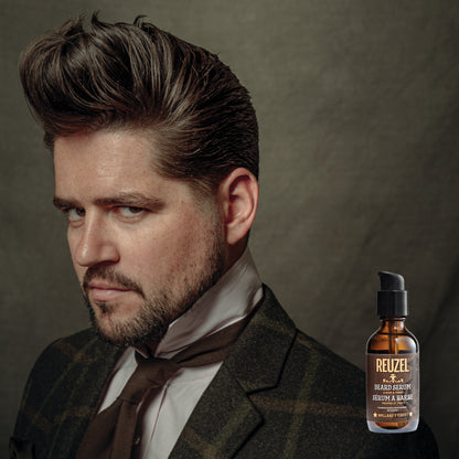 Reuzel Deutschland Clean & Fresh Beard Serum bottle with dropper, beard grooming product for healthy, refreshed facial hair.
