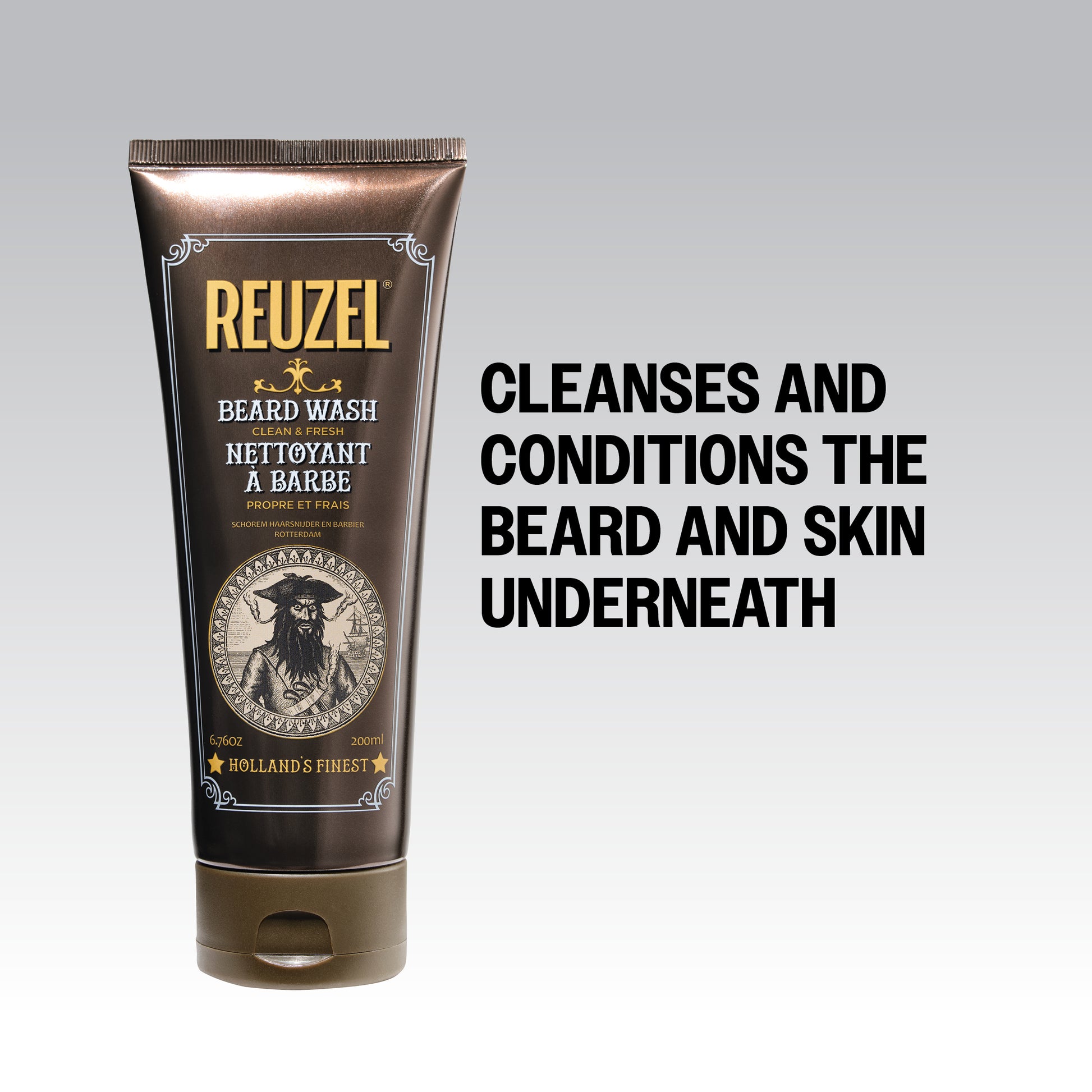 Reuzel Deutschland Clean & Fresh Beard Wash in a bottle, designed for cleansing and refreshing facial hair.