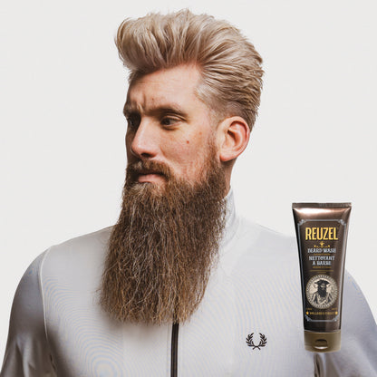 Reuzel Deutschland Clean & Fresh Beard Wash in a bottle, designed for cleansing and refreshing facial hair.