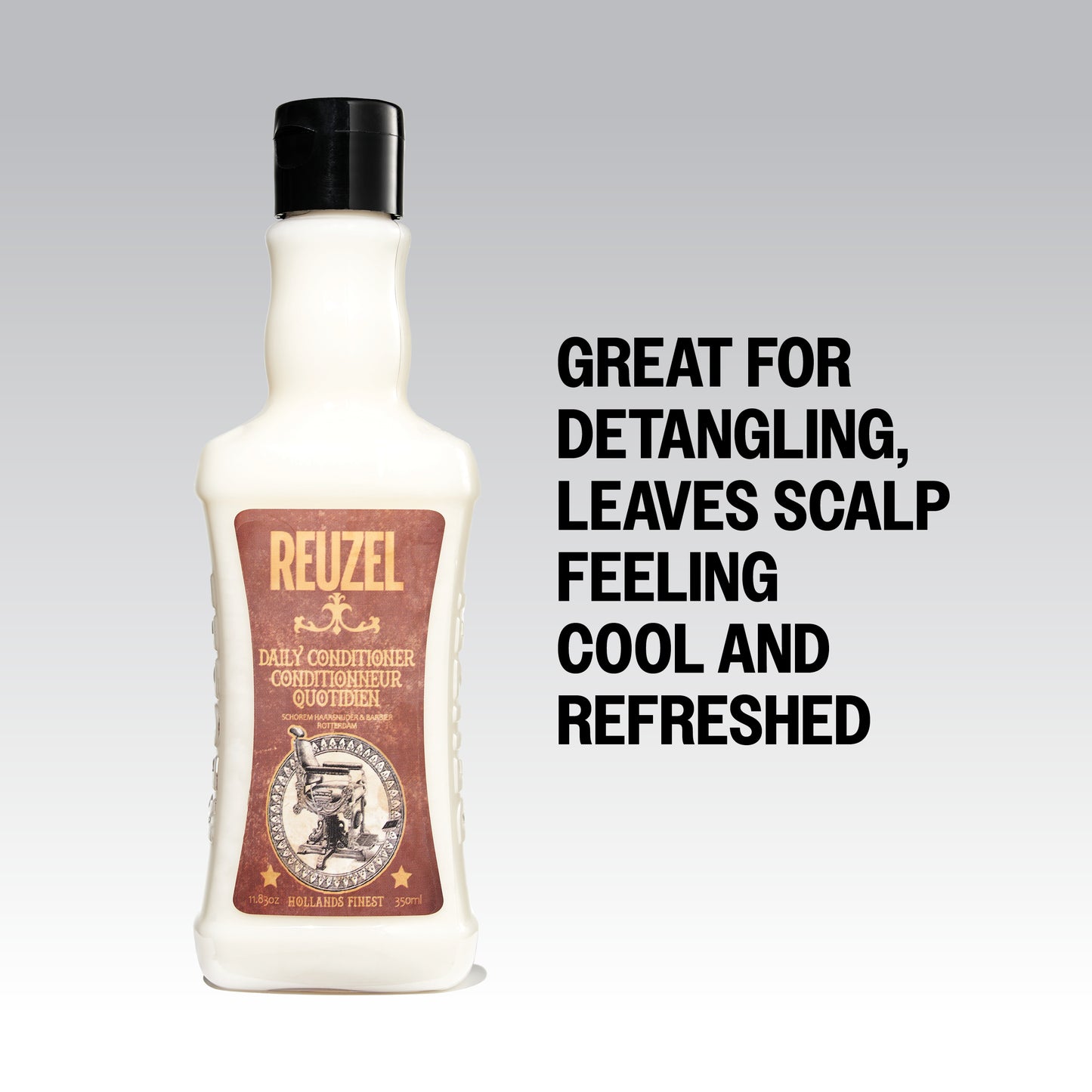 Reuzel Deutschland Daily Hair Conditioner bottle showing creamy conditioner inside, designed for nourishing and moisturizing hair.