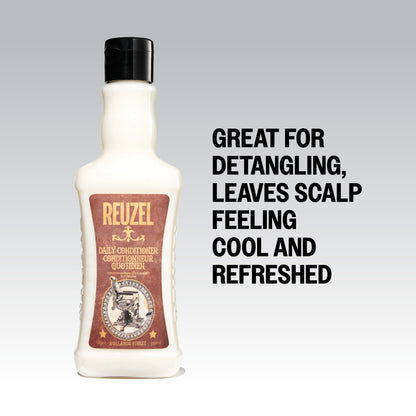 Reuzel Deutschland Daily Hair Conditioner bottle showing creamy conditioner inside, designed for nourishing and moisturizing hair.