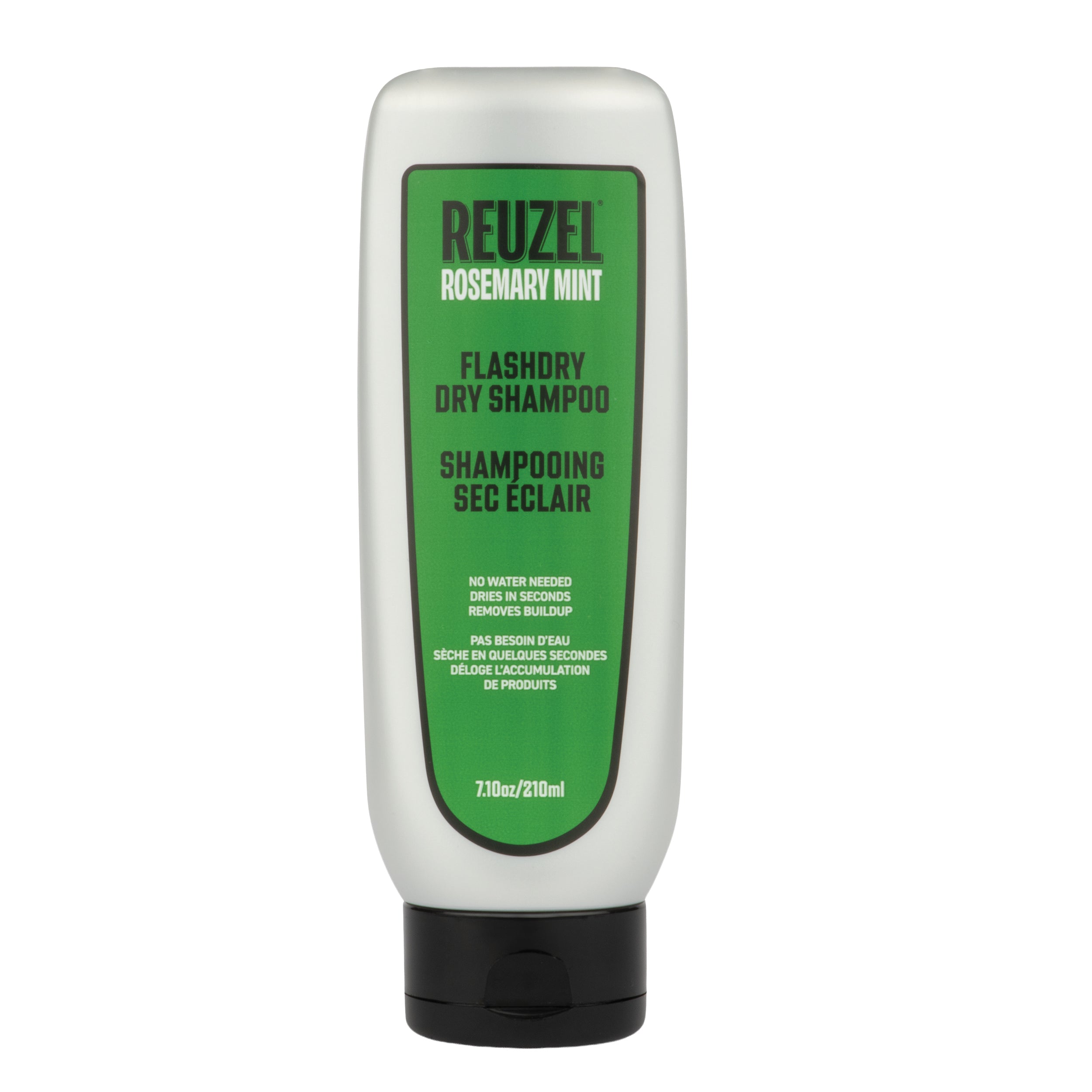 Reuzel Deutschland FLASHDRY dry shampoo bottle with white label and black cap for quick hair refreshment and oil absorption