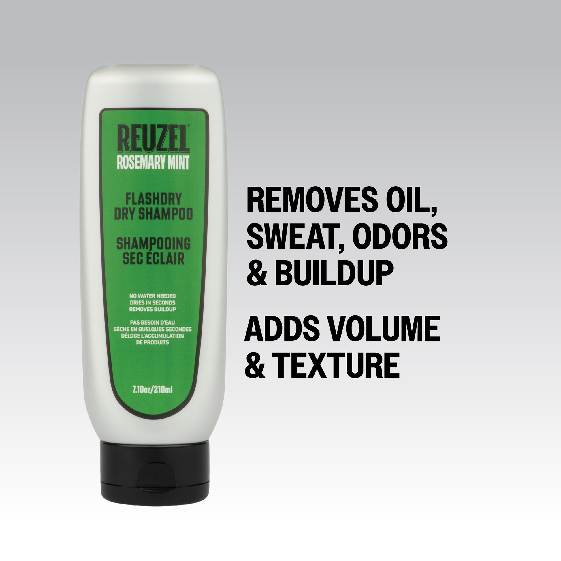 Reuzel Deutschland FLASHDRY dry shampoo bottle, designed for quick hair refreshment and oil absorption.