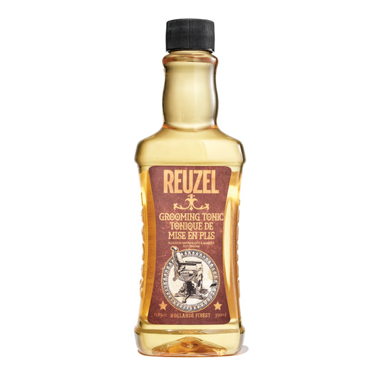 Reuzel Deutschland grooming tonic bottle with label, hair tonic product for styling and grooming.
