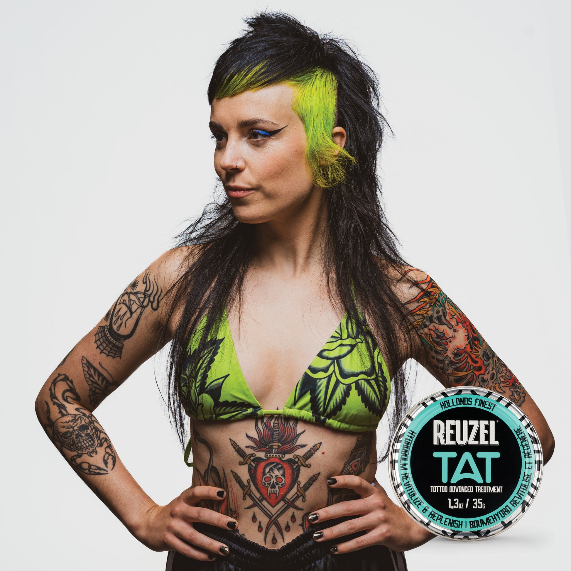 Reuzel Deutschland Hydrabalm tattoo aftercare balm in a jar, designed for soothing and moisturizing fresh tattoos.
