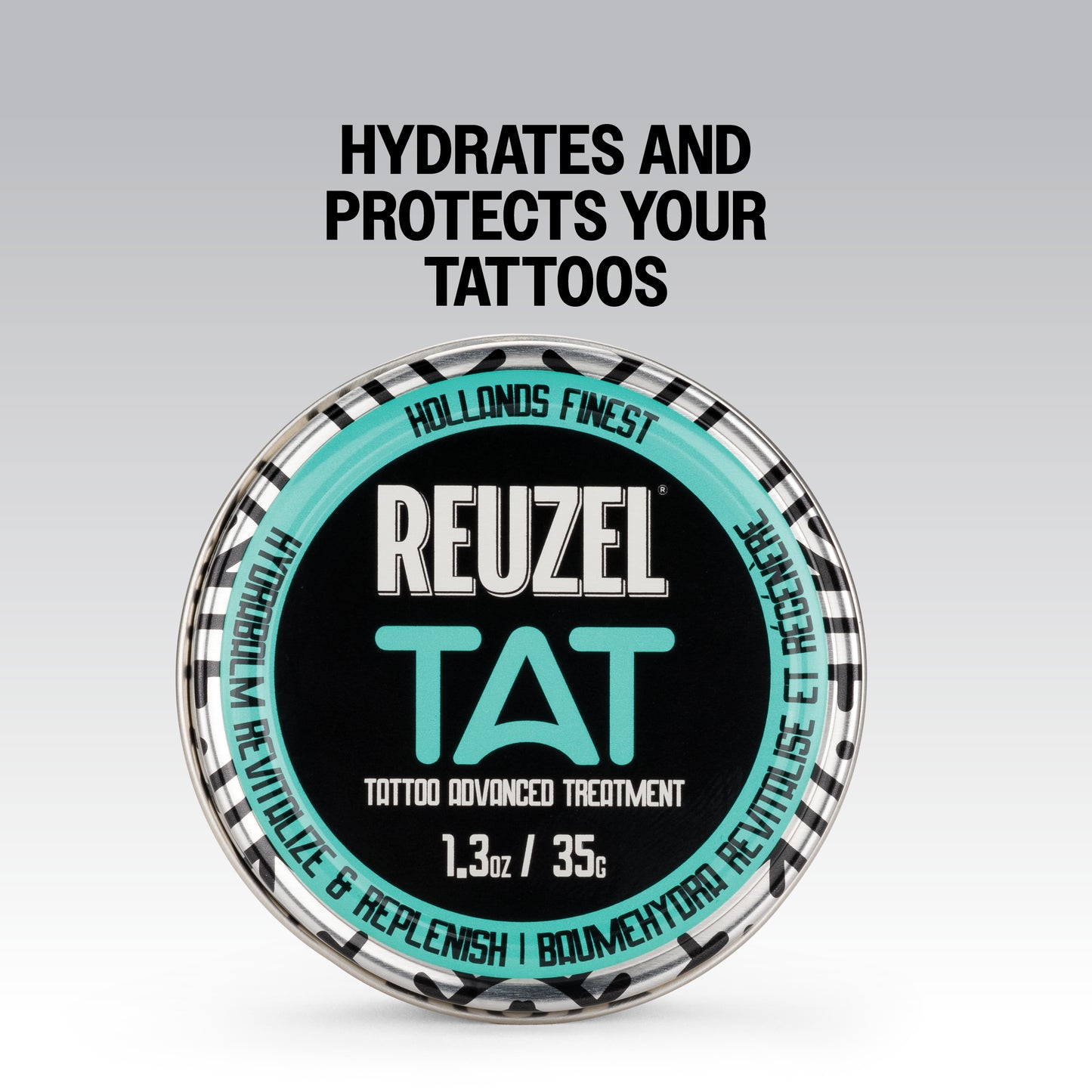 Reuzel Deutschland Hydrabalm tattoo aftercare balm in a jar, with the product label visible and creamy texture visible.