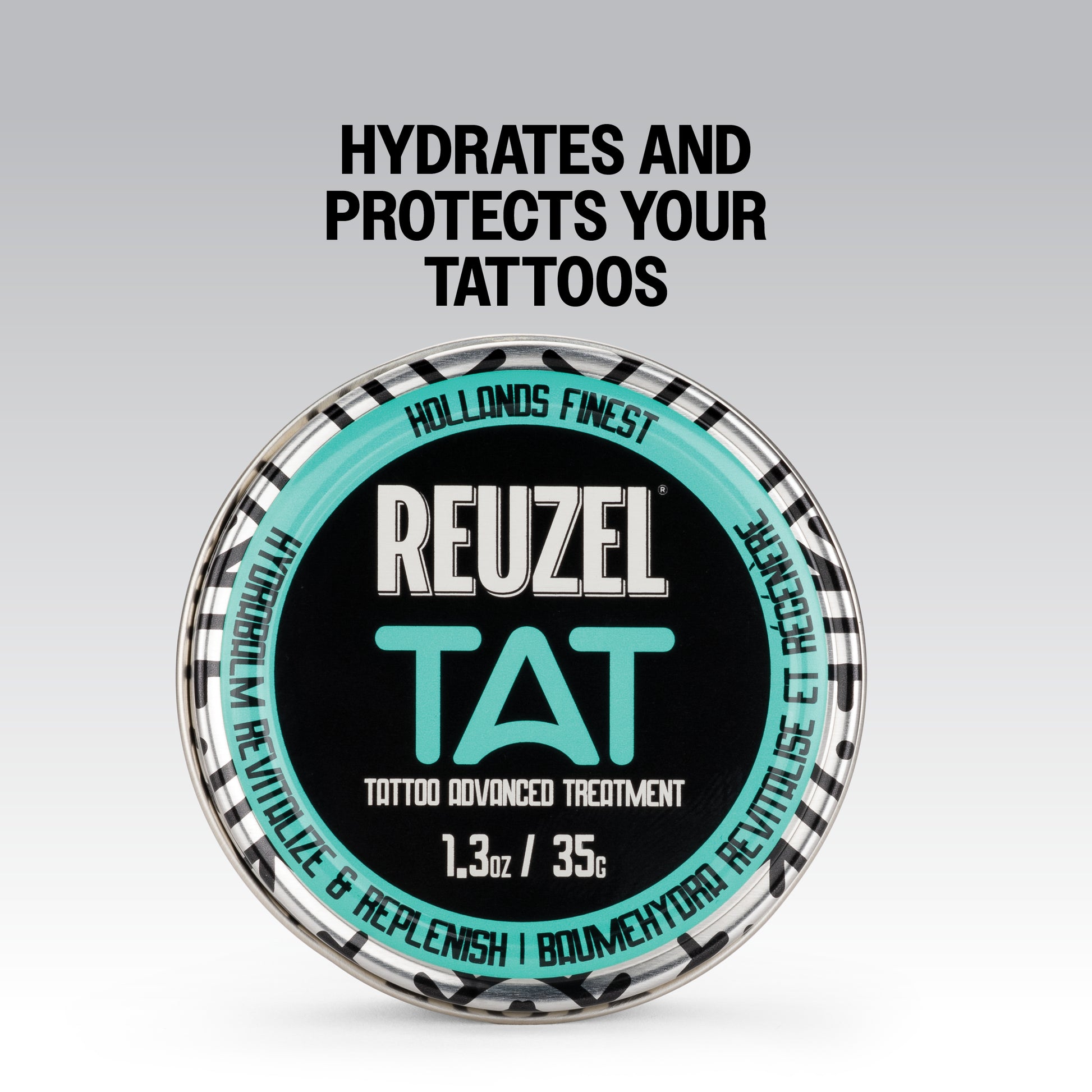 Reuzel Deutschland Hydrabalm tattoo aftercare balm in a jar, with the product label visible and creamy texture visible.