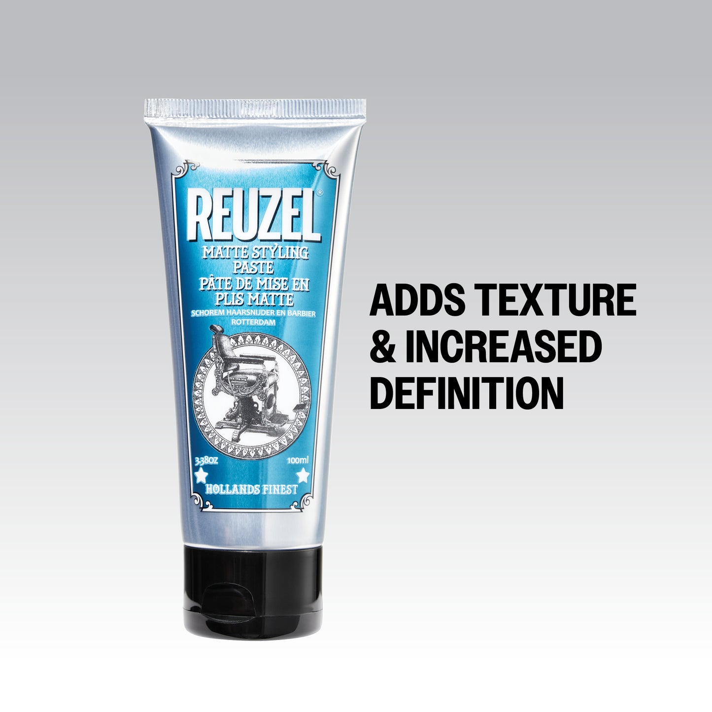 Reuzel Deutschland Matte Styling Paste in a jar, showing smooth, matte textured hair styling product for versatile hair hold and finish.