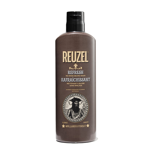 Reuzel Deutschland Refresh No Rinse Beard Wash in 200ml bottle with label, designed for clean, fresh beard grooming.