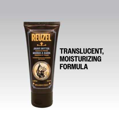 Reuzel Deutschland Clean & Fresh Shave Butter for beard grooming, shown in a jar with a smooth, creamy texture.