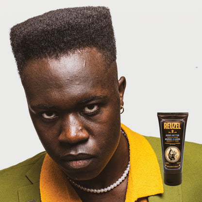 Reuzel Deutschland Clean & Fresh Shave Butter in a jar, featuring a smooth, creamy texture for comfortable beard grooming.