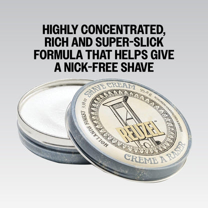 Reuzel Deutschland beard shave cream in a jar, creamy texture, ideal for a smooth shave, part of beard grooming products.