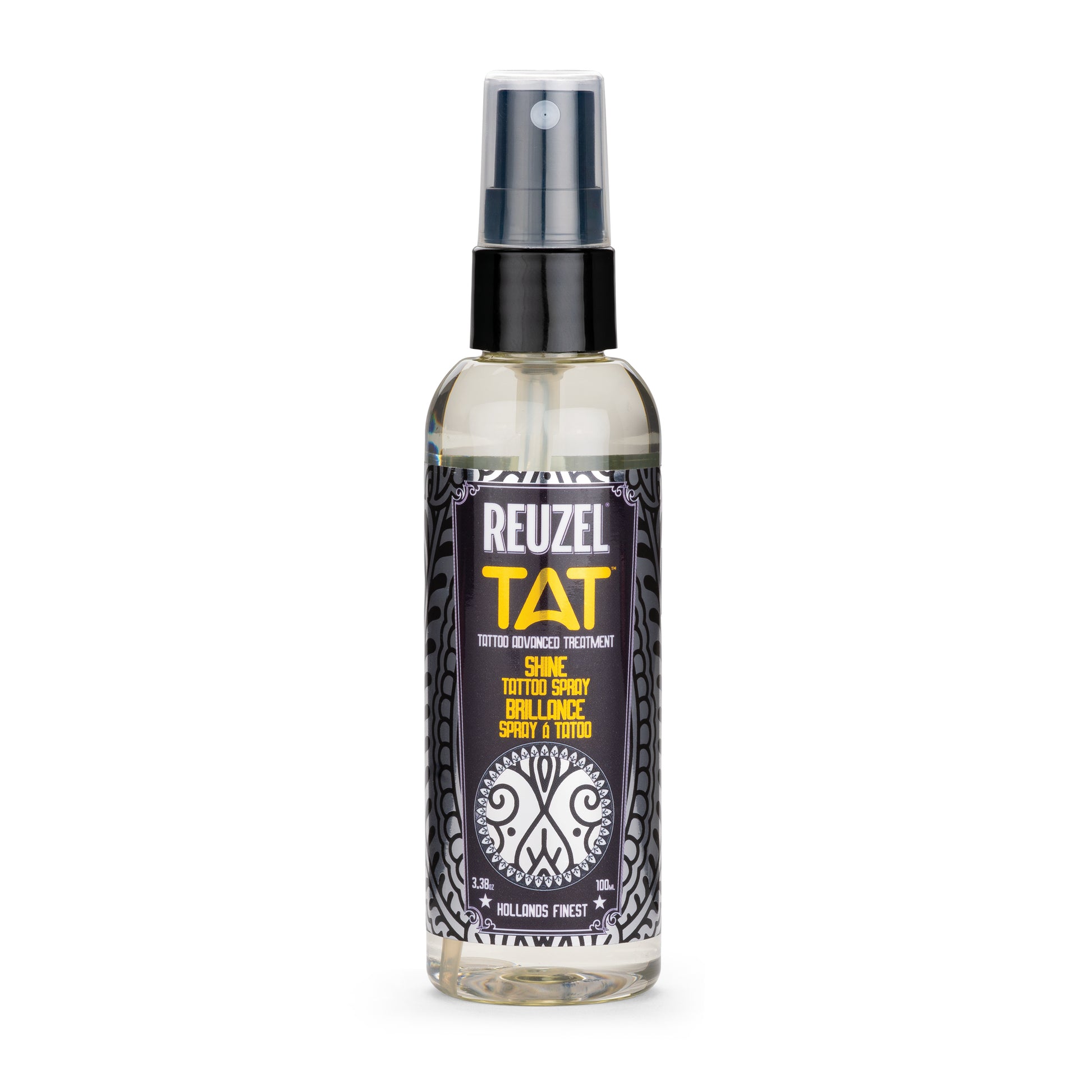 Reuzel TAT (Tattoo Aftercare) Shine Tattoo Spray in a spray bottle on a white background