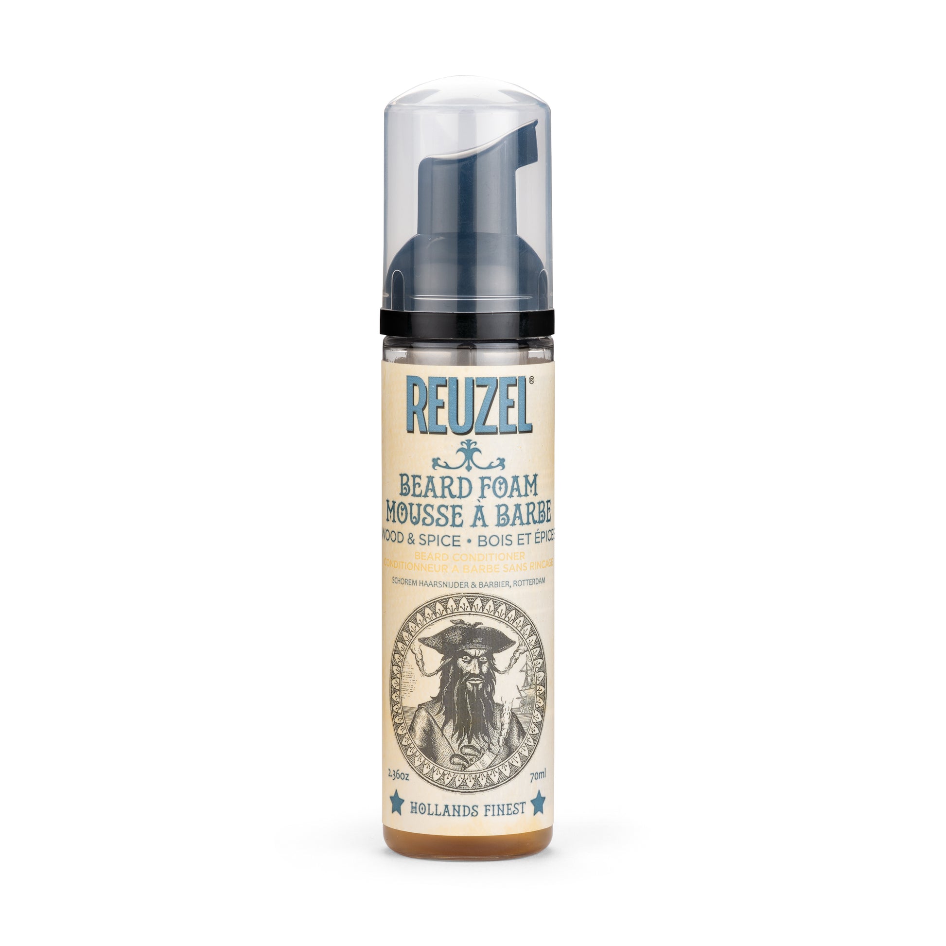 Reuzel Deutschland Wood & Spice Beard Care Gift Set with beard balm and beard foam on a white background.
