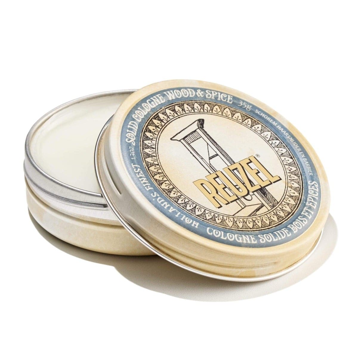 Reuzel Deutschland solid cologne balm in a sleek container, ready for convenient and subtle fragrance application.