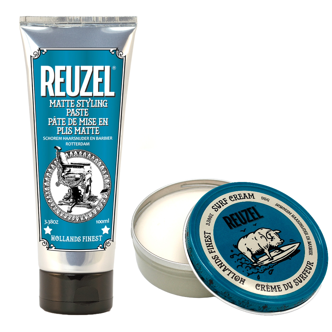 Reuzel Deutschland surf cream and matte styling paste bundle for textured, flexible hair styling with natural finish.